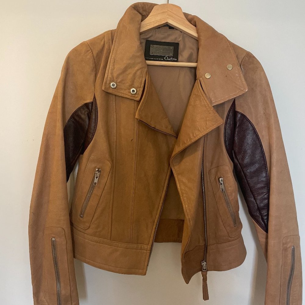 Mackage "Exclusively for Aritzia"- Camel/Brown Real Leather Moto Jacket